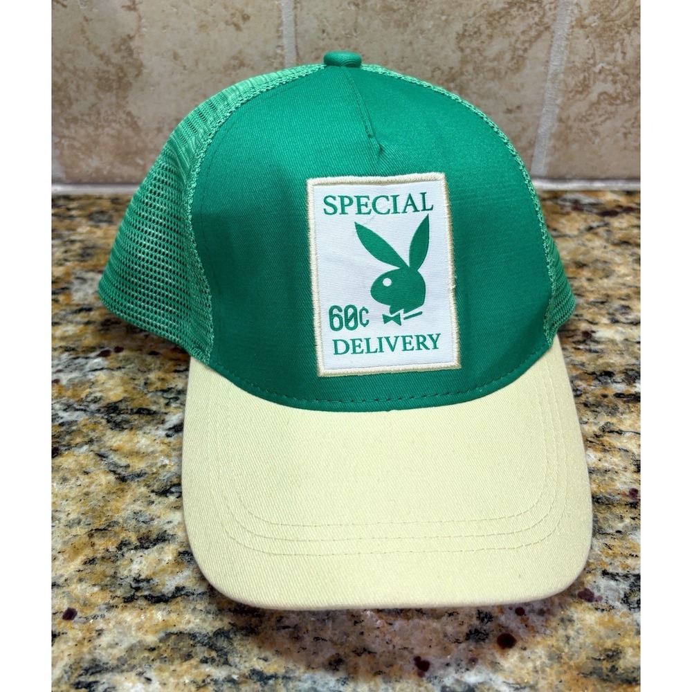 Playboy Special Delivery Green Mesh Adjustable Trucker Hat Retro Bunny